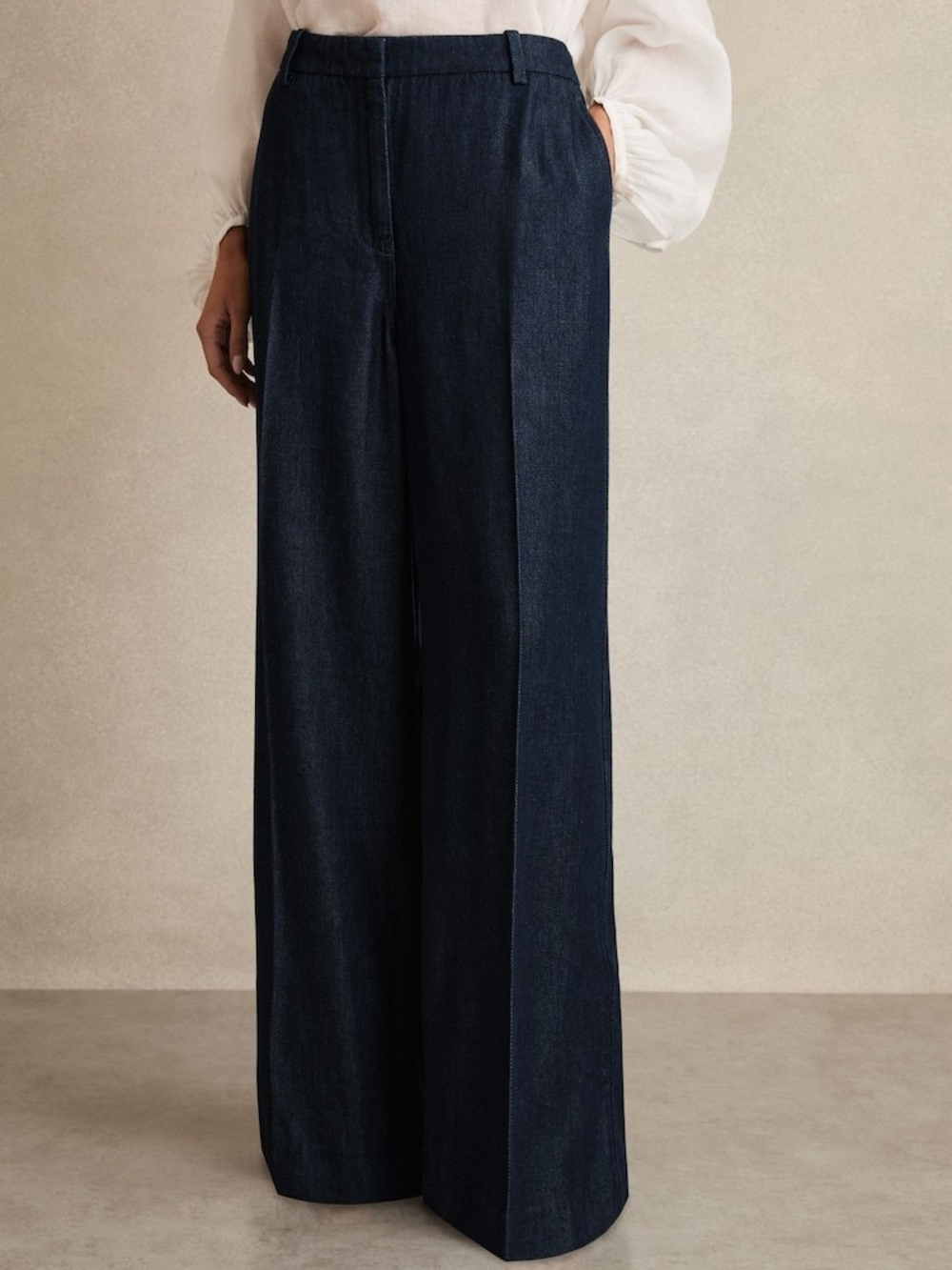 NWT Reiss Dark Blue Wide-Leg Denim Trousers